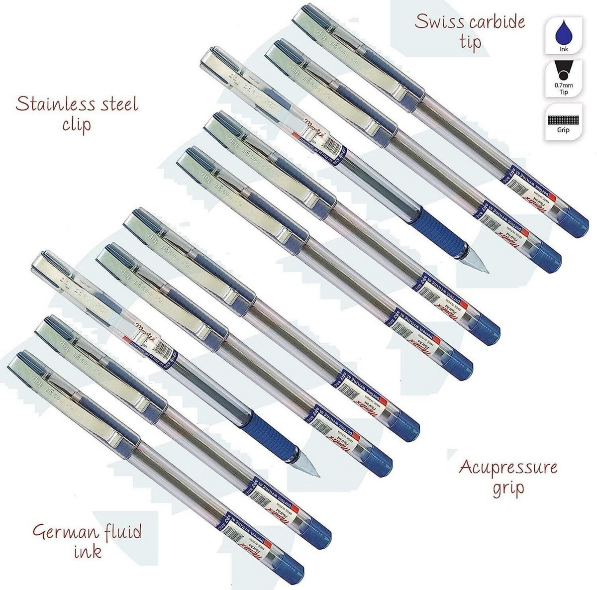 Montex Mega Top Ball Pen Blue (Pack of 10) Free Gift