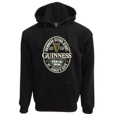 Guinness Black Hoodie Unisex St. James's Gate Hoodie with Pocket