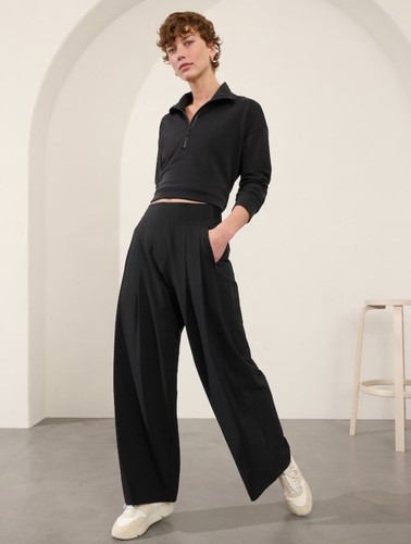Neu ohne Etikett Athleta Brooklyn Heights Hochhaus plissiert breites Bein schwarz 6 kleine Reise