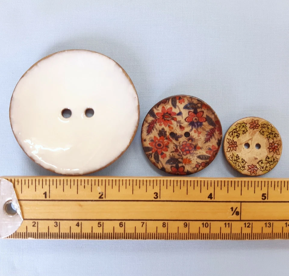 Natural Coconut Wood Button Glazed Shell Wooden Two Hole Large Feature Buttons - Image 3 of 4