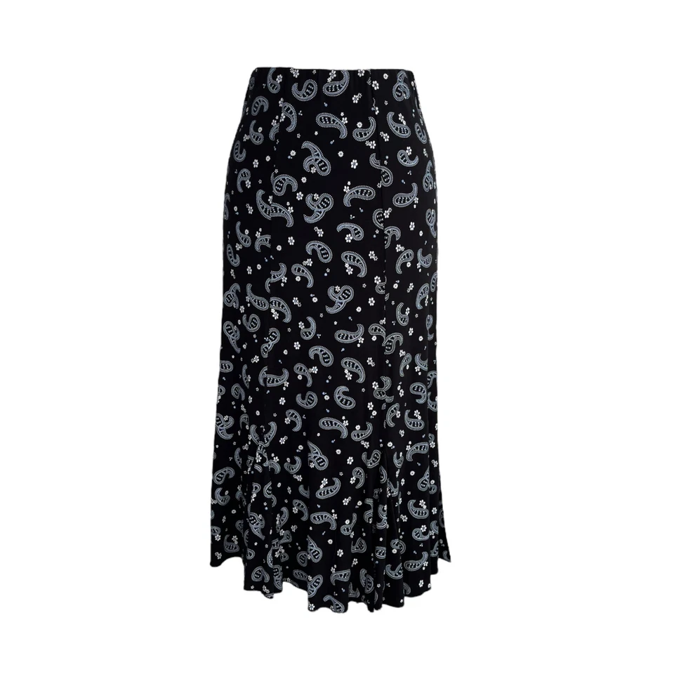 New Ladies Paisley Print Midi Calf Length Godet Skirt Flared Panel Stretchy UK - Image 2 of 4