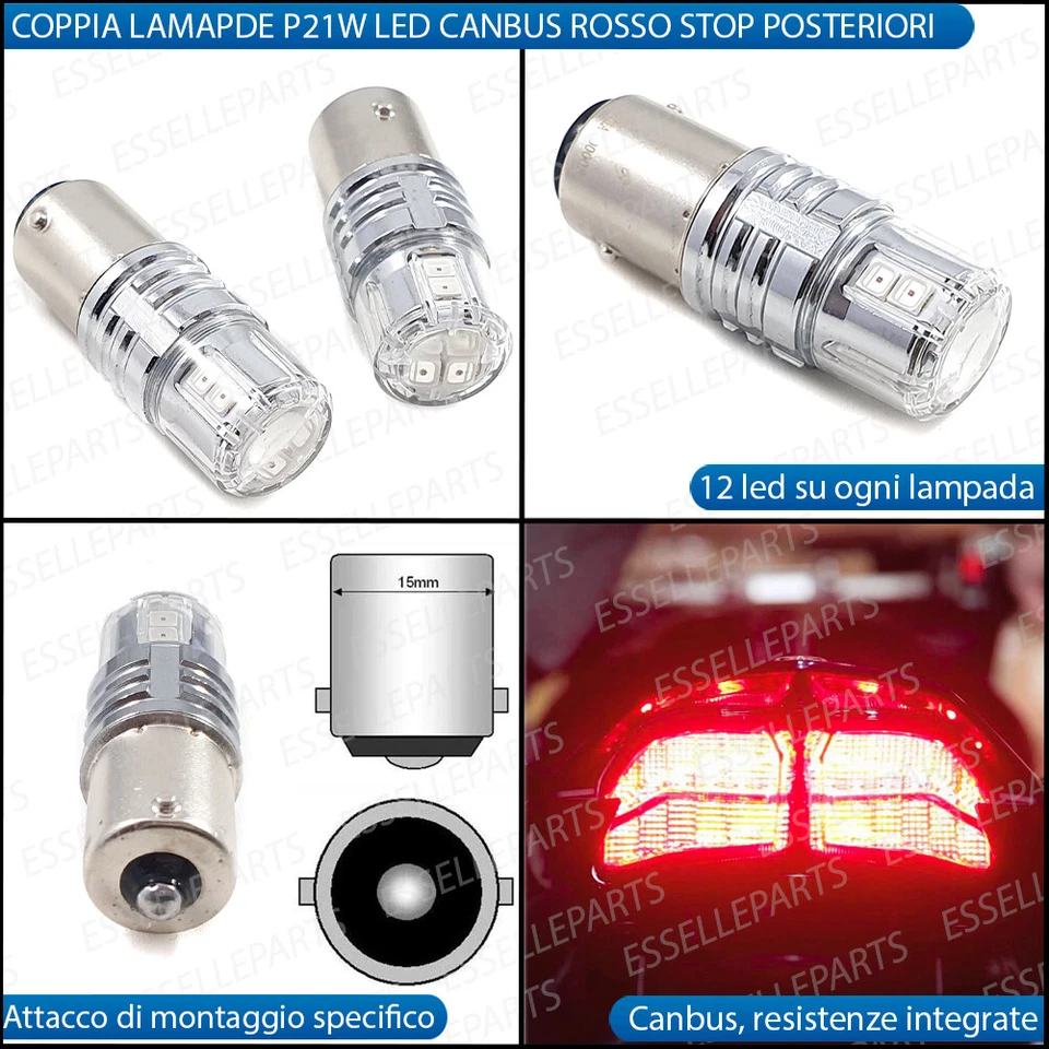 COPPIA LAMPADE LED STOP / POSIZIONE PER STOP POSTERIORI P21W ROSSO CANBUS - Immagine 2 di 4