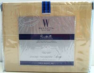 WAMSUTTA 500 Thread Pima Cott TWIN Sheet Set TAUPE Stripe, NEW