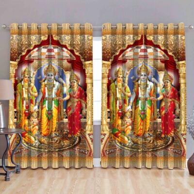 Polyester 3D Digital Print God, Bhagwan Door Curtains Eyelet