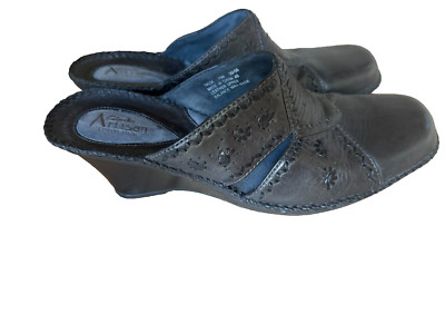 Clarks Artisan Clogs schwarz Leder viktrianisch Keilabsatz Wedges 40