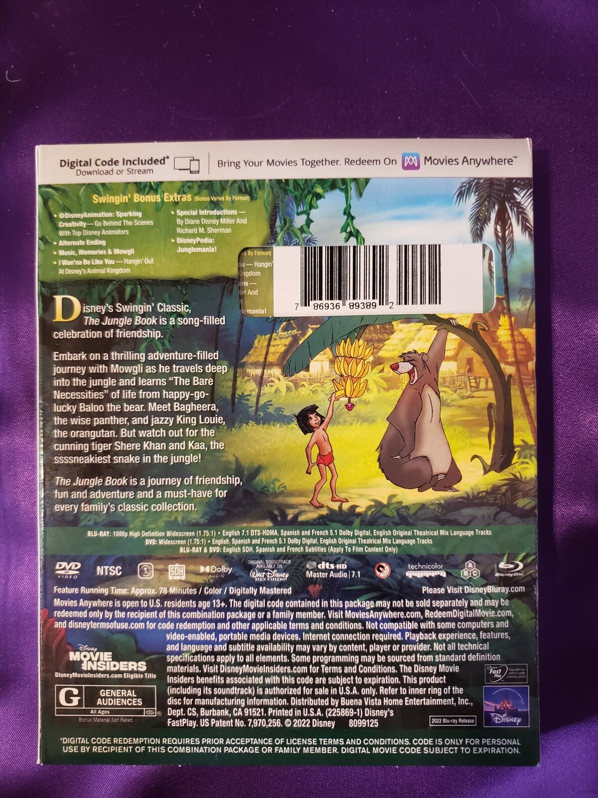 Jungle Book 55th Anniversary Edition BluRay + DVD + Digital Code Movie