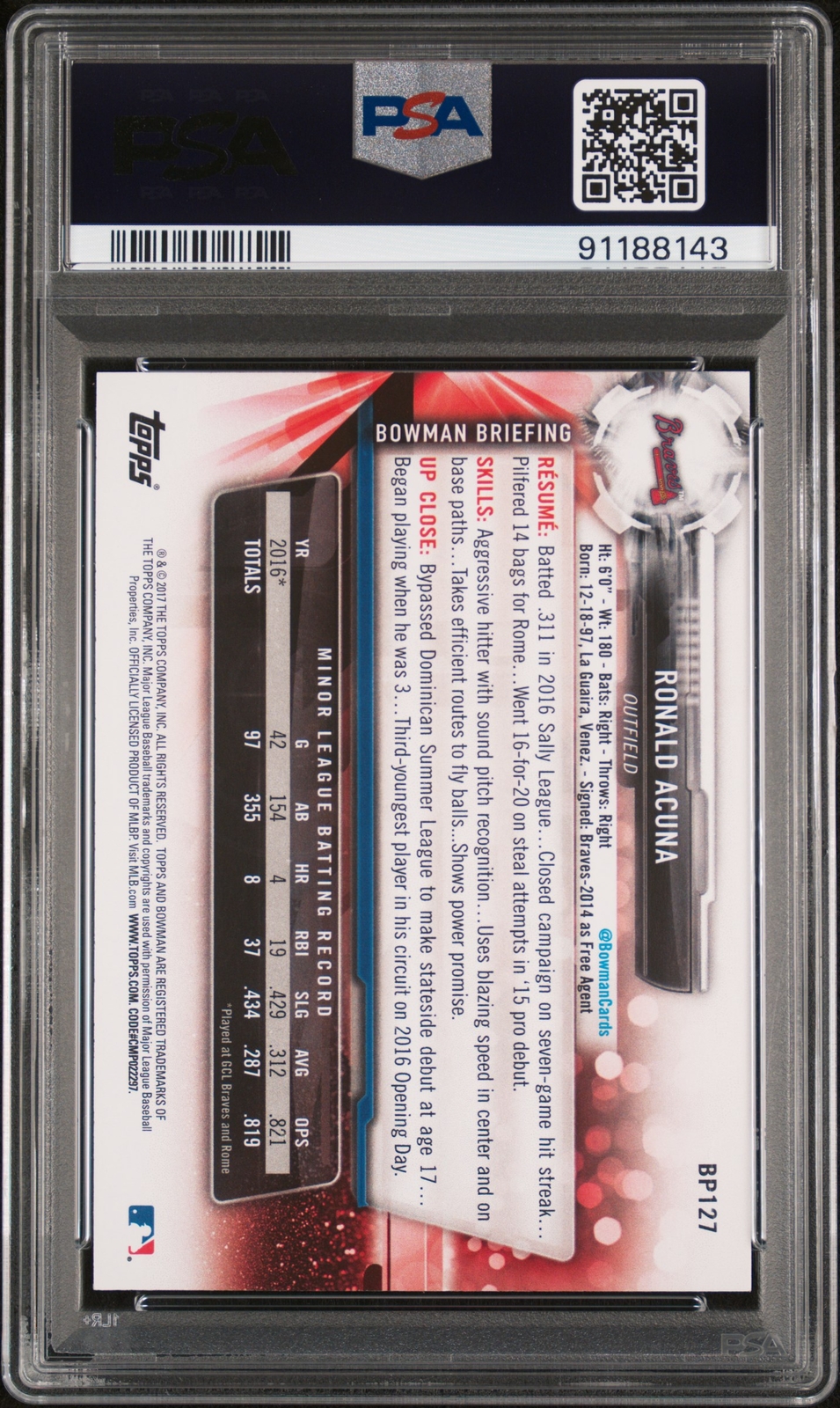 PSA 10 RONALD ACUNA JR. 1st 2017 Bowman Paper Braves Rookie Card RC GEM MINT view 2