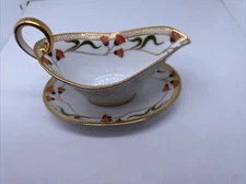 Hand painted Nippon Gold Rimmed Small Gravy Boat And Saucer  Or Creamer