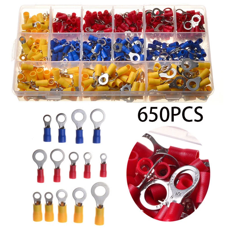 Conector de cableado eléctrico terminal de crimpado de anillo aislado surtido 650 piezas 13 tipos Foto 3 de 4