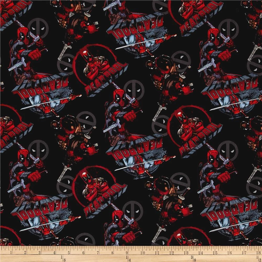 Deadpool Pattern Digital Printed Fabric 100 Pure Cotton Cut By Yard