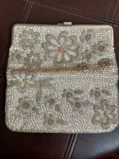 Evening Cocktail Fold Over Clutch Sequins Silver Seed Beads Faux Pearl Hong Kong