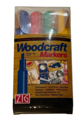 Zig Woodcraft Markers Pen Chisel Tip 6mm Blue Red Green Yellow 4 in Pack Paint