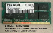 2GB OCZ 200-Pin DDR2 PC2-5400S 667MHz CL5 1.8V SDRAM SODIMM LAPTOP MEMORY