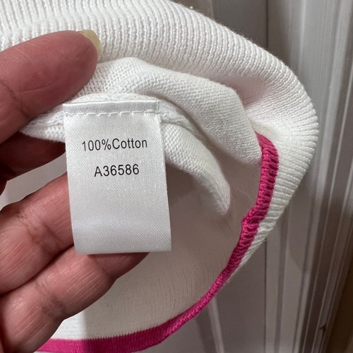 Appleseed's White V-Neck Sweater with Pink & Green Trim Detail XL Classic Preppy - Picture 5 of 6