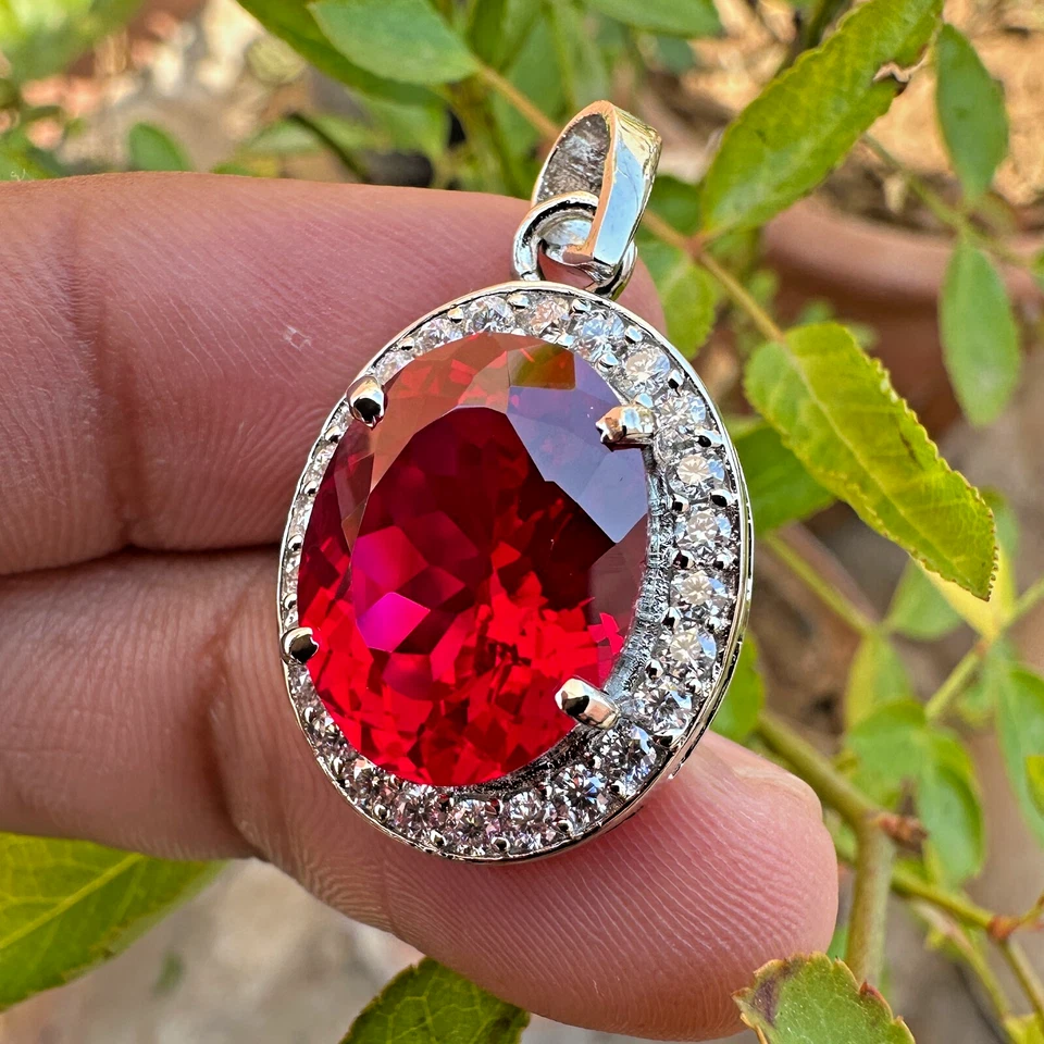Colgante de rubí rojo natural de 35 quilates - Piedra preciosa suelta certificada en plata maciza 925 Foto 4 de 4
