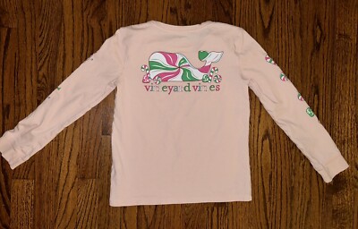 Girls Vineyard Vines Christmas Candy Whale Shirt Pink 100% Cotton M (10/12)