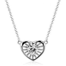 Clear CZ White Gold finish Floating Heart Necklace UK Jewellery Ladies Gift Idea