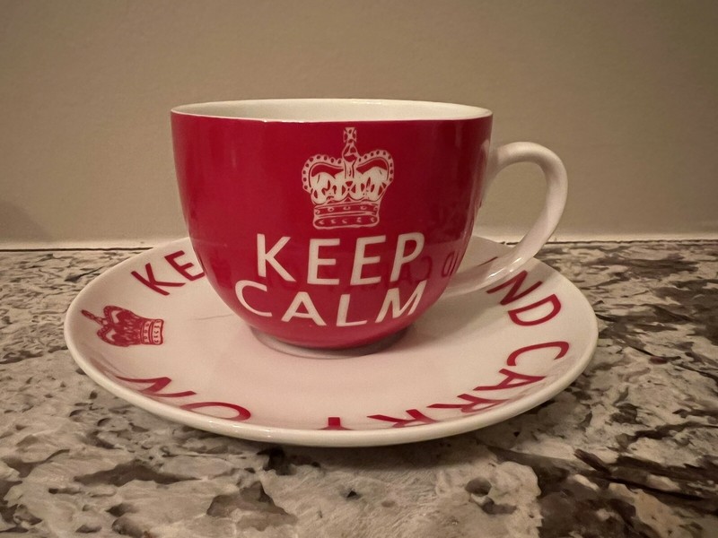 Creative Tops Ltd. China Cup & Saucer Red White Keep Calm & Carry On 8oz.