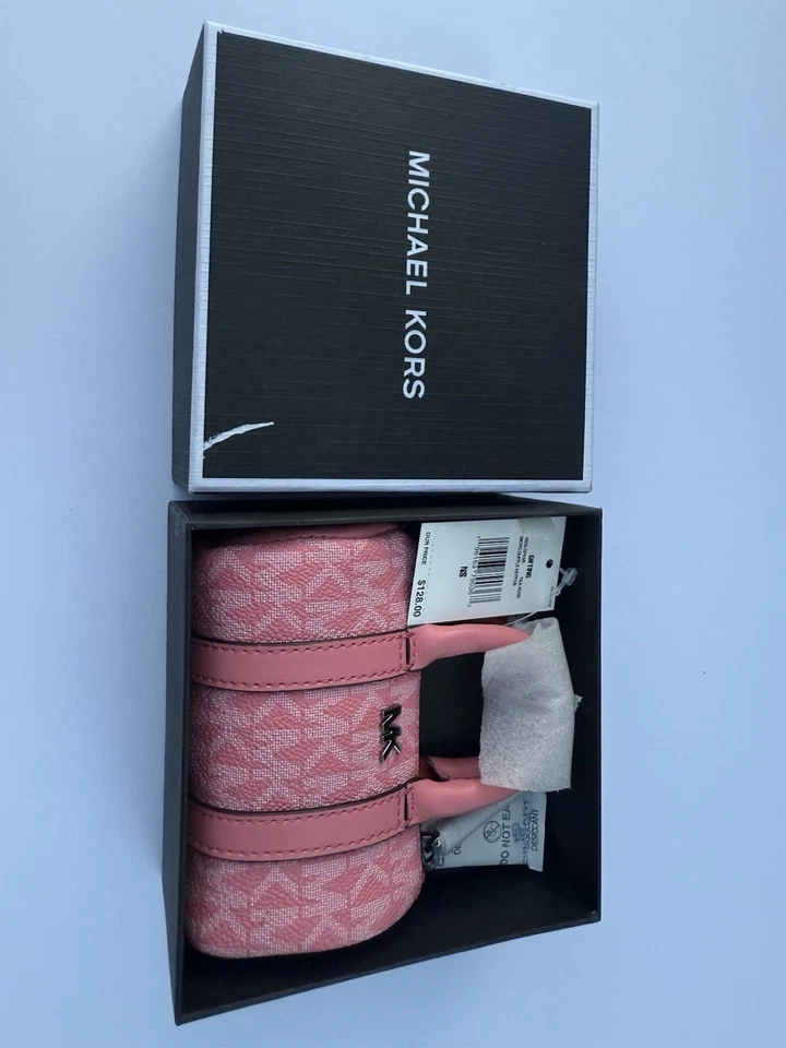 Michael Kors XS Lona Llavero Caja de Regalo Rosa de Té Mk Logo Foto 2 de 4