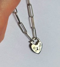 Jelly Jo Jewellery Sterling Silver Paperclip Chain Heart Padlock Charm Necklace