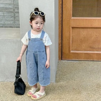 Baby Girls Jumpsuit Boy Solid Casual Denim Overalls Pants Infant Kids 