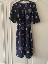 White Stuff Dress Lined Ink Pot Mix Linen Mix Short Sleeves Pockets Belt Size 12