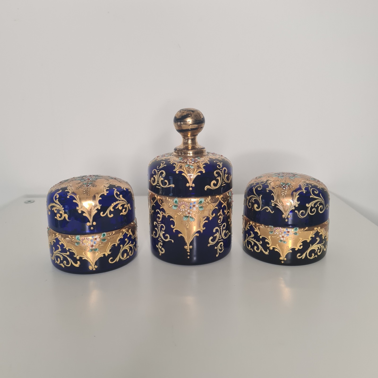 Ornate Glass Dressing Table Set Gold And Blue