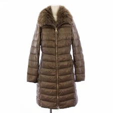 HERNO ElISA Long Down Coat with Fox Fur Outer Zip Up Nylon 40 Brown PI0650DIC /B