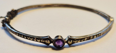 G0028 - Antiker 900er Silber Armreif - Amethyst -Jugendstil Antikschmuck um 1900