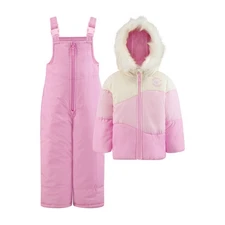 New London Fog Girl's 2-Piece Bib Snowsuit Pink Wave Size 7/8 NWT