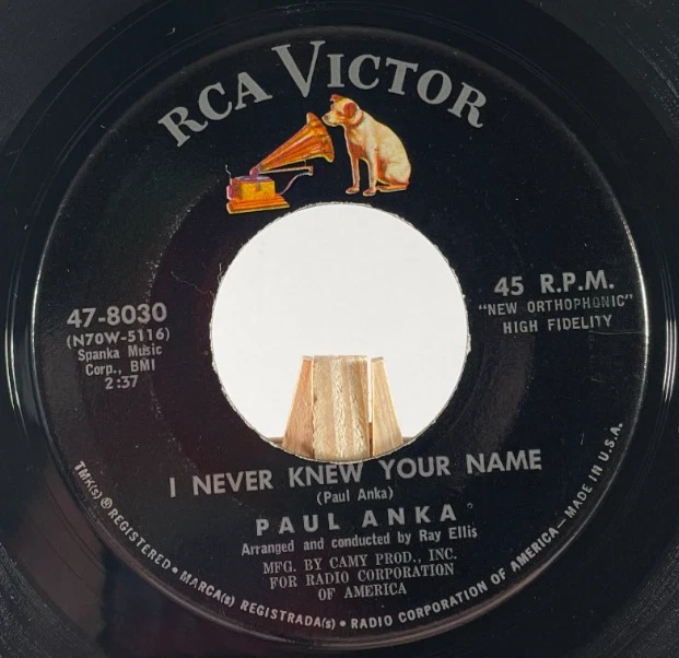PAUL ANKA - A STEEL GUITAR AND A GLASS OF WINE / I NEVER KNEW YOUR NAME—VG+ - Image 4 of 4