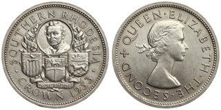 Southern Rhodesia Crown 1953 Elizabeth II Cecil Rhodes Silver