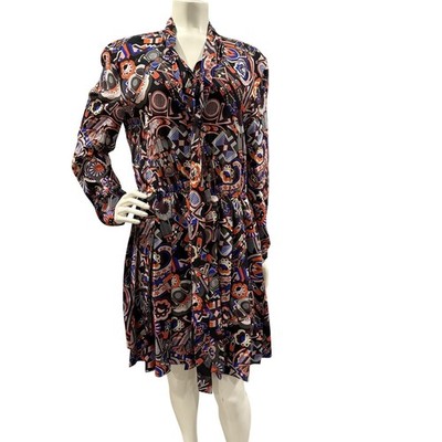 MSGM Italy 44 M Dress Abstract Print Fit & Flare 100% Silk Multi Fall Color Midi