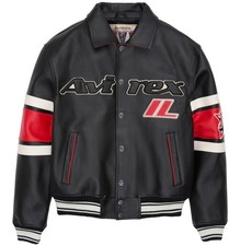 Men's Avirex Black Bomber American Flight Jacket Genuine Leather Bomber Jacket