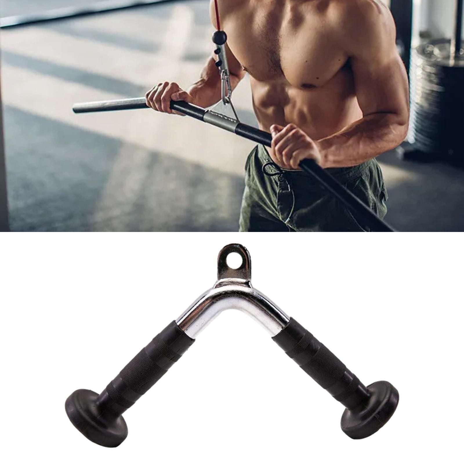 Triceps Pushdown Bar Cable V Bar Handle Rubber Handgrips Home Gym Weightlifting