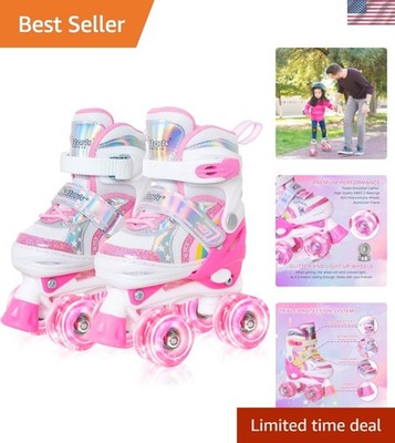 Girls Roller Skates for Kids, 4 Size Adjustable Rainbow Quad Skates with All ...