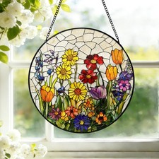 Custom Wildflowers Stained Glass Suncatcher Handmade Botanical Window Hanging