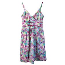 Chetta B Tropical Pineapple Cotton Midi Dress Surplice Wrap Multicolor Size 10