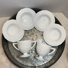 Vintage Indiana Milk Glass 6 Pc Sugar & Creamer Bowls Orange Blossom Flower Leaf