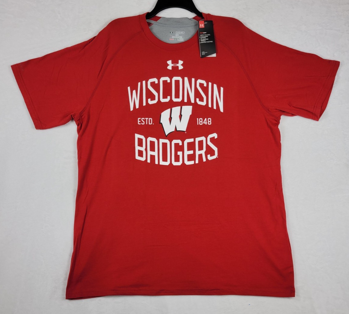 Wisconsin Badgers Under Armour HeatGear Short Sleeve Tee Shirt Mens XXL NWT Red