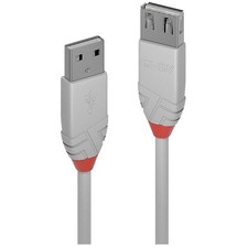 Image of LINDY 36715 USB cable USB 2.0 USB-A plug USB-A socket 5.00 m Grey