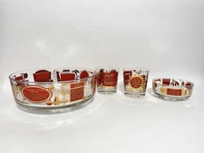 Vintage 1960s Jeannette Glass Chip and Dip Set w/ Recipes, Mid-Century Gold Rim