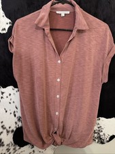 green envelope los angeles top medium Pink Button Up Tie Bottom Cuffed Sleeves