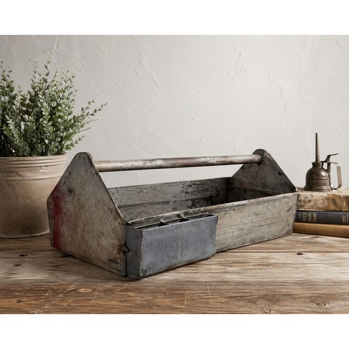 Vintage Metal Toolbox Forged Steel Industrial Patina Tool Carrier