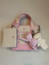 MADDEN GIRL Pink Mini Bow Tote Bag Purse Canvas Charms Teddy Bear Viral NWT
