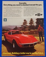 1972 CHEVY CORVETTE ORIGINAL COLOR PRINT AD AMERICAN MUSCLE CAR PERFORMANCE ICON