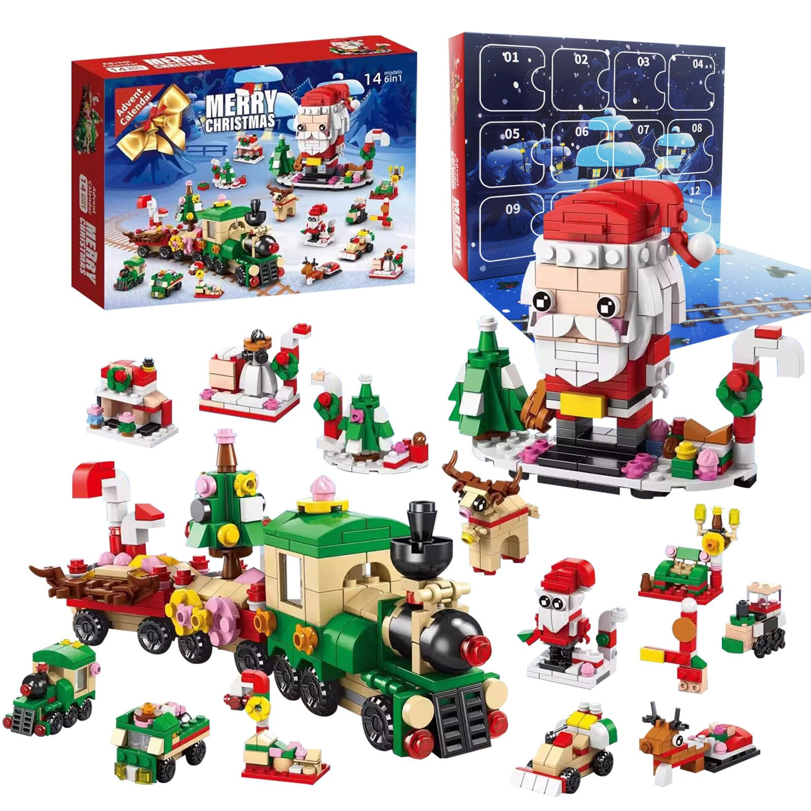 2024 Christmas Advent Calendar 6 IN 1 Santa Claus Train Building Blocks Toys ...