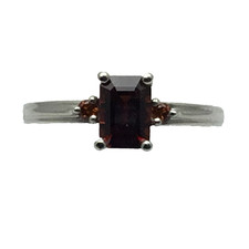 Sterling Silver 3-stone Garnet Ring 1ct Pyrope Garnet Center .08ctw Spessartine