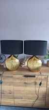 Next Pair Table Lamps Gold Base Black Shade