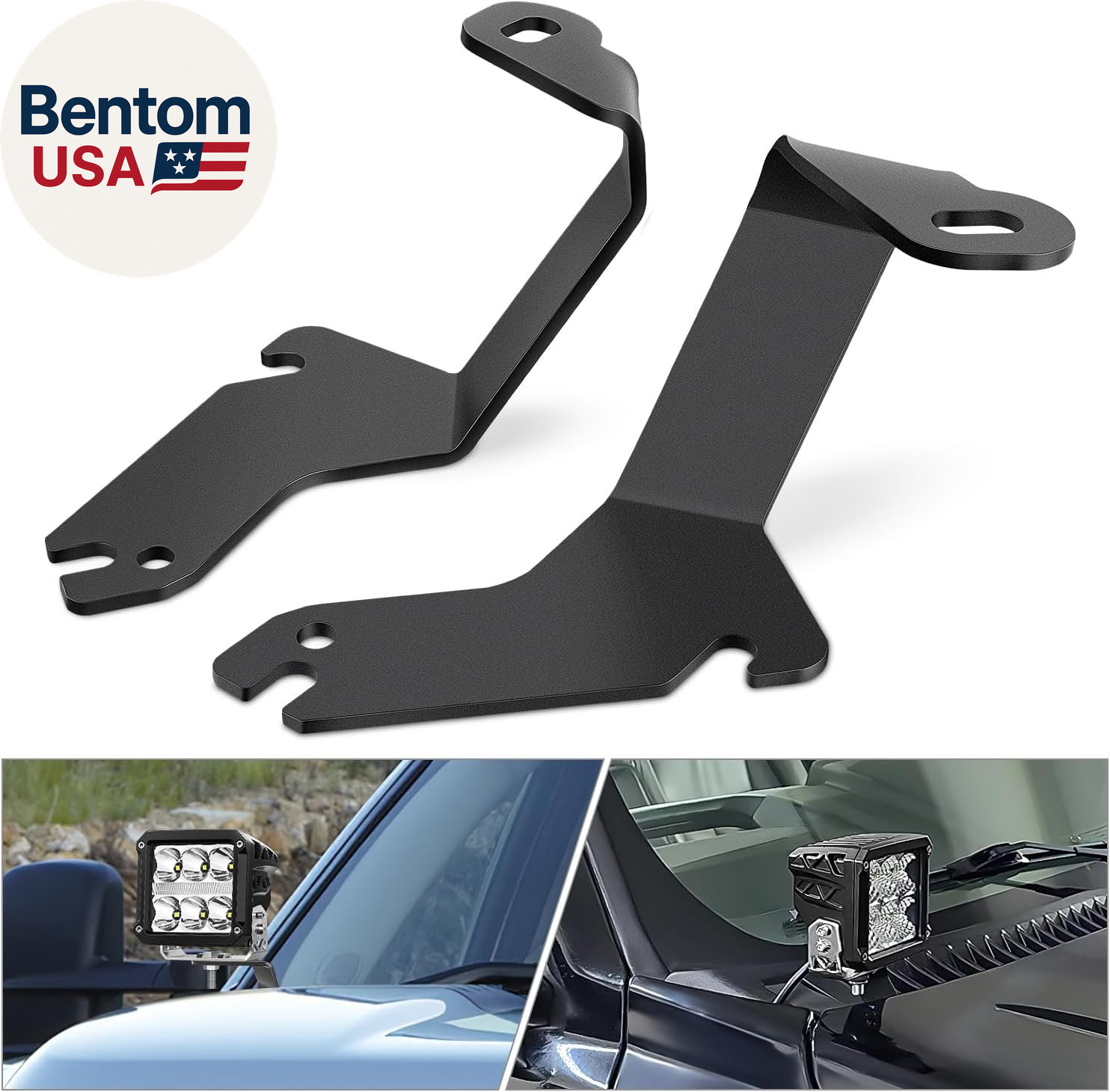 Ditch Light Brackets Hood Hinges Mount Bracket Kit for Auxiliary Offroad LED Pod